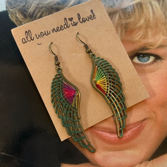 Bohemian hand crafted artisan angel single dangle earrings new multicolor - Picture 1 of 6